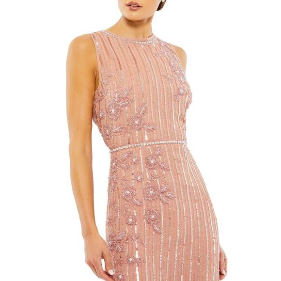 Mac Duggal 70260 Dress Floral Beadwork Sleeveless Midi Sheath Rose Pink NWT 10 - Picture 2 of 8
